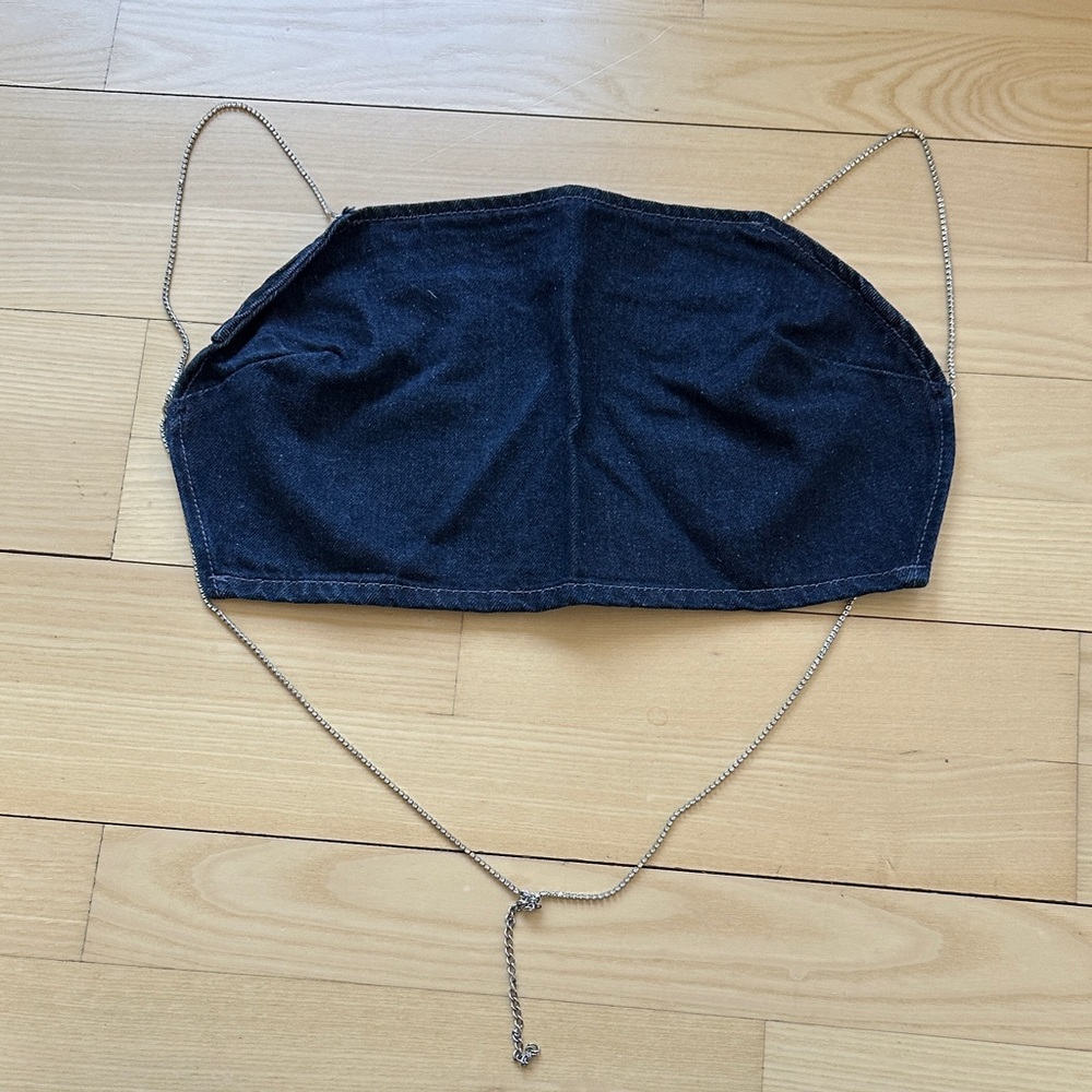 Zara Jeans Bandeau Top with Shiny Straps